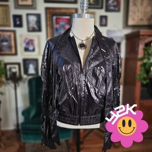 Vintage Y2K Aryn K Black Cropped Windbreaker Tie Neck Jacket Full Zip